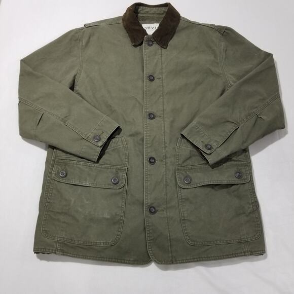 Orvis Other - Orvis Jacket Large Field Barn Chore Green Canvas Quilted Corduroy Collar Coat